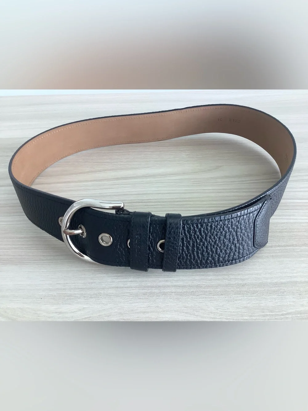 Prada Black Textured Pebble Grain leather Belt size 85cm x 5cm 2” wide